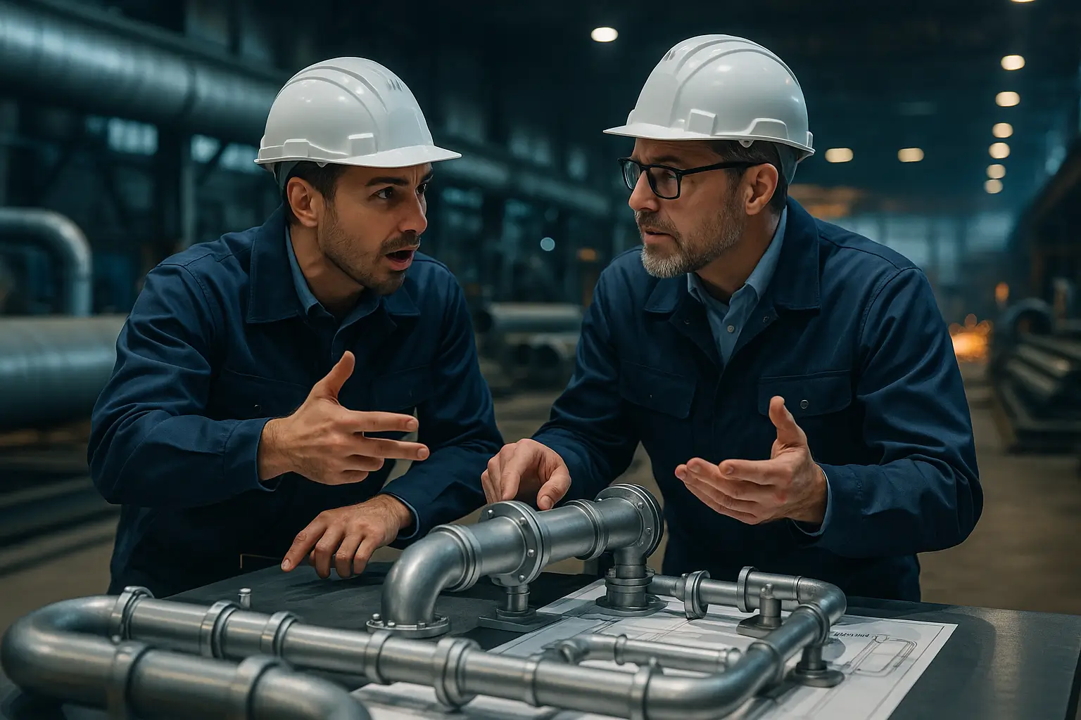 инженеры обсуждают трубопроводный проект